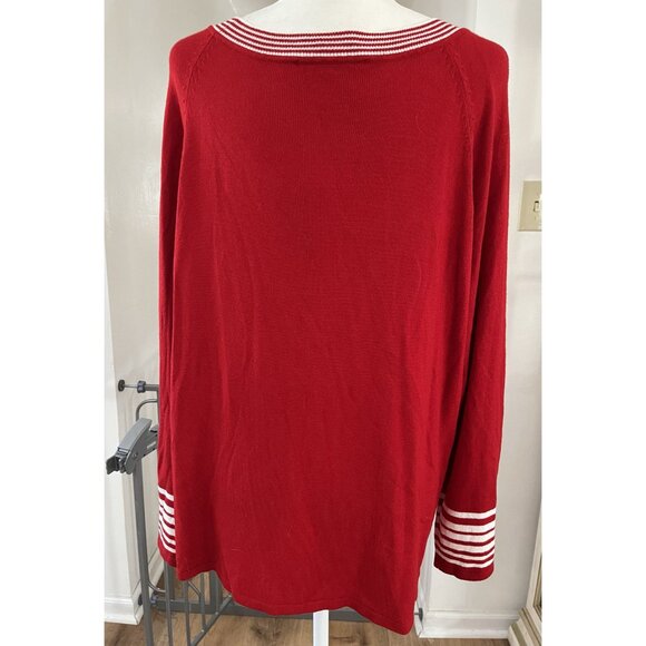 NWT Maggie McNaughton Riviera 2X Red Combo Sweater With White Stripes - Picture 3 of 8